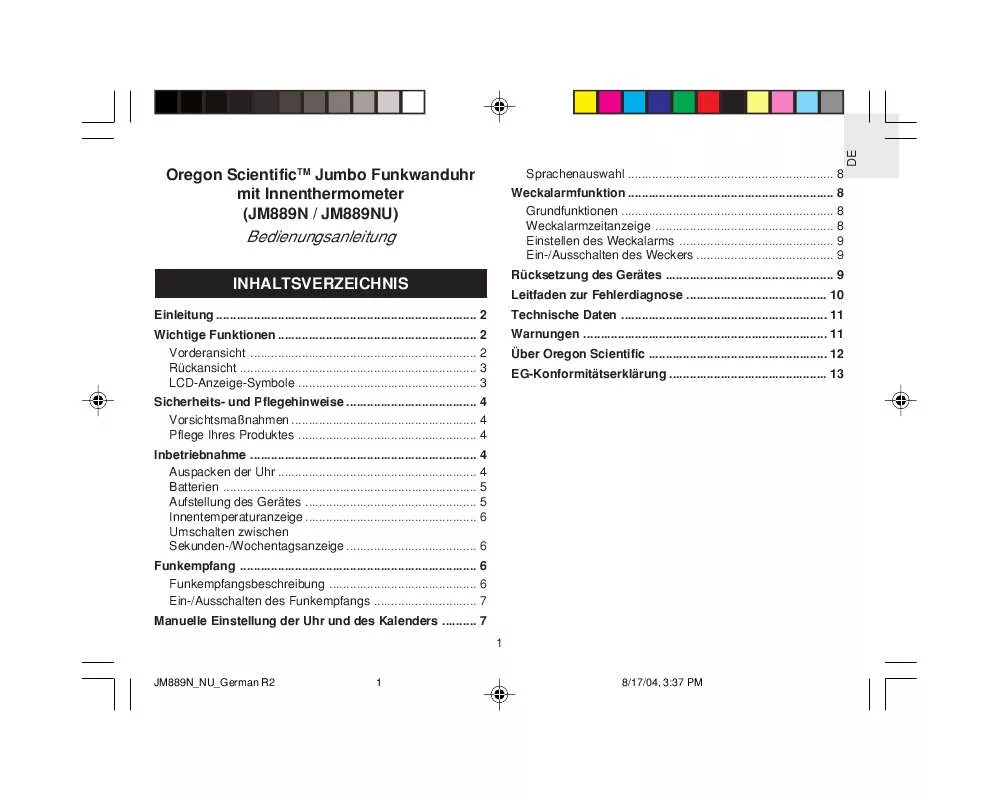 Mode d'emploi OREGON SCIENTIFIC JM889N