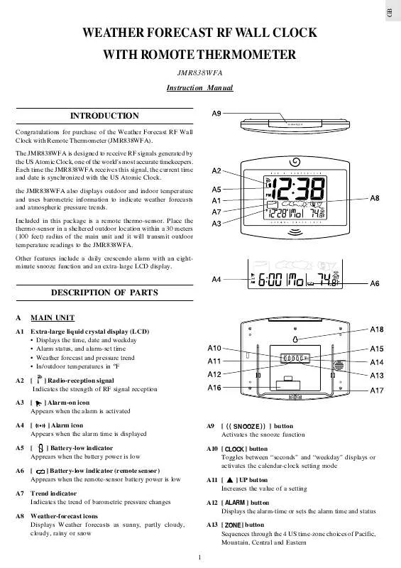 Mode d'emploi OREGON SCIENTIFIC JMR838WFA