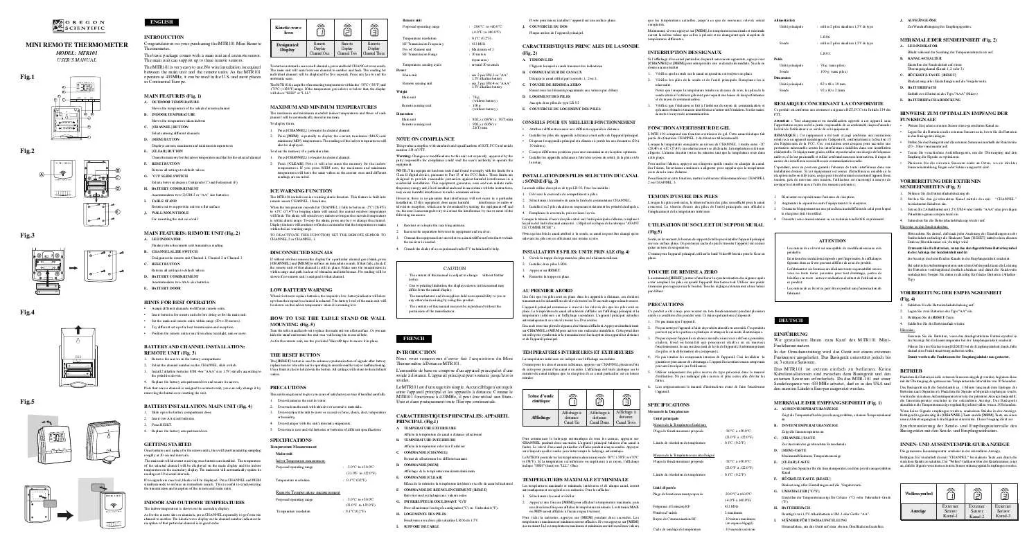 Mode d'emploi OREGON SCIENTIFIC MTR101