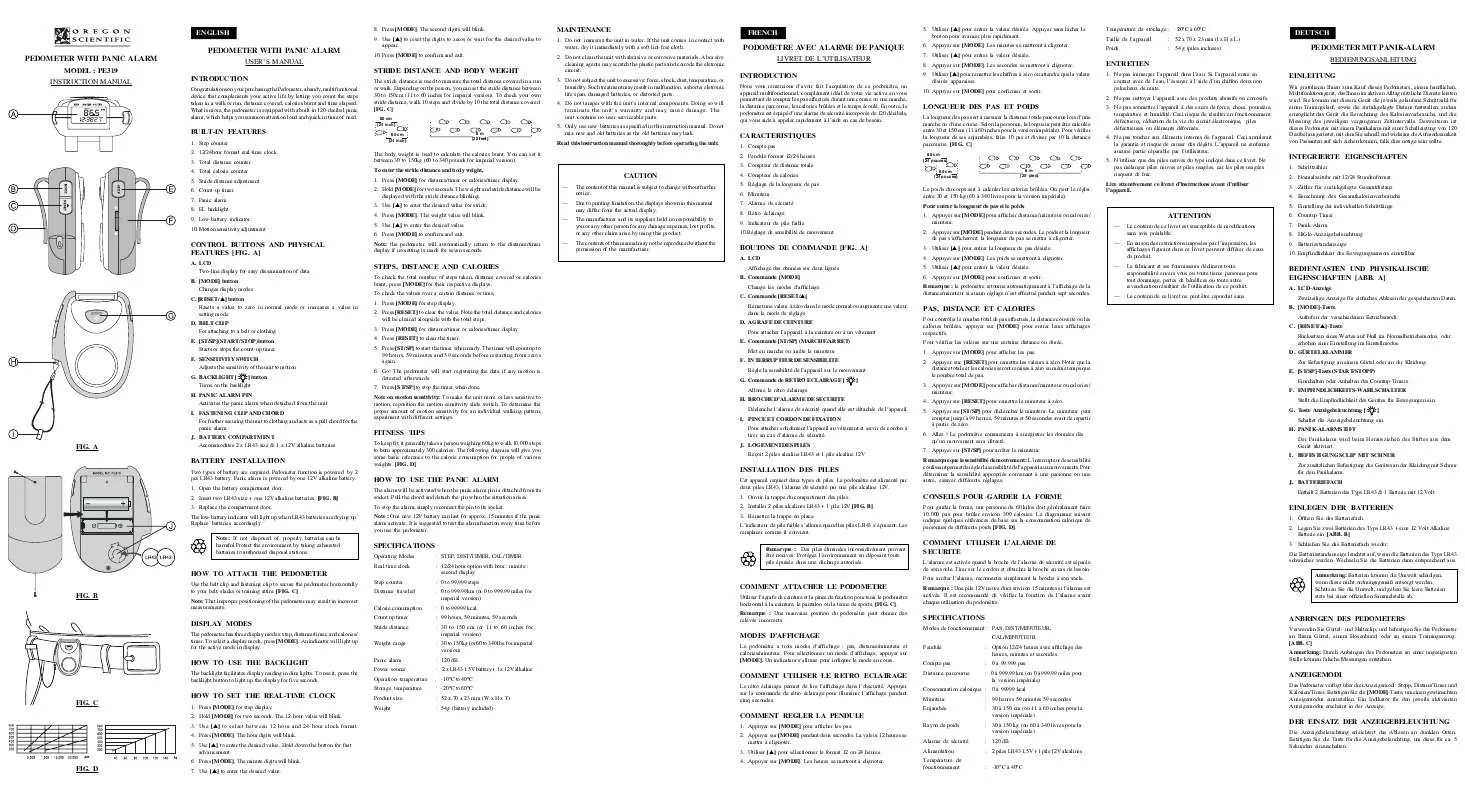 Mode d'emploi OREGON SCIENTIFIC P319OS