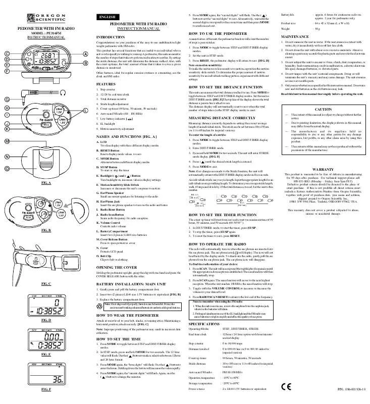 Mode d'emploi OREGON SCIENTIFIC PE316FM