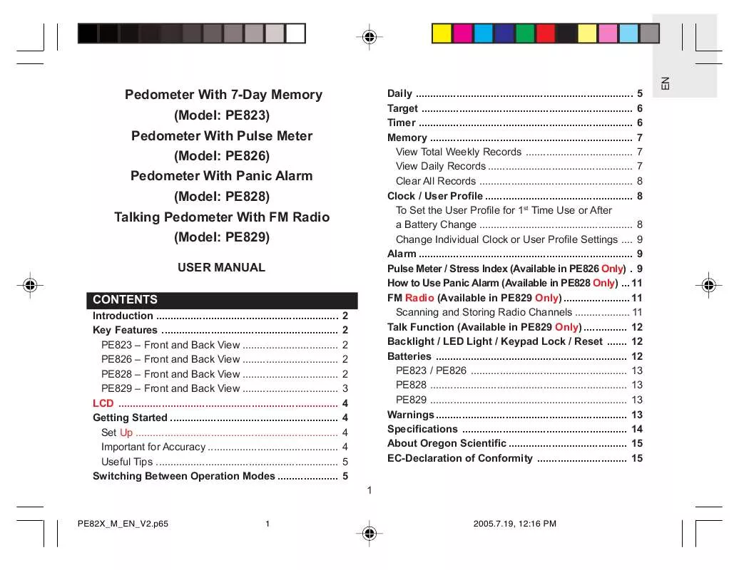 Mode d'emploi OREGON SCIENTIFIC PE823