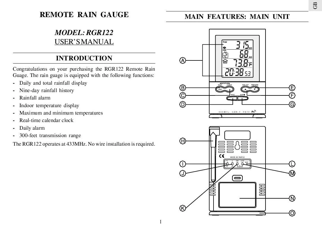 Mode d'emploi OREGON SCIENTIFIC RGR122