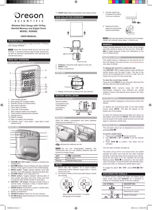 Mode d'emploi OREGON SCIENTIFIC RGR682