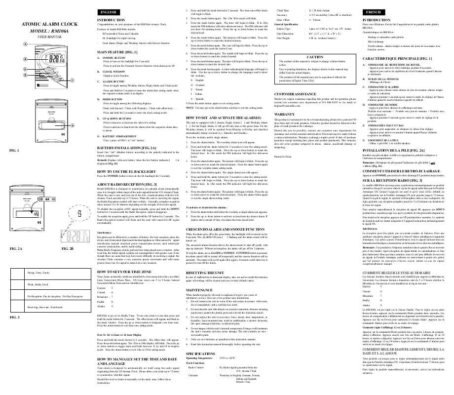 Mode d'emploi OREGON SCIENTIFIC RM106A