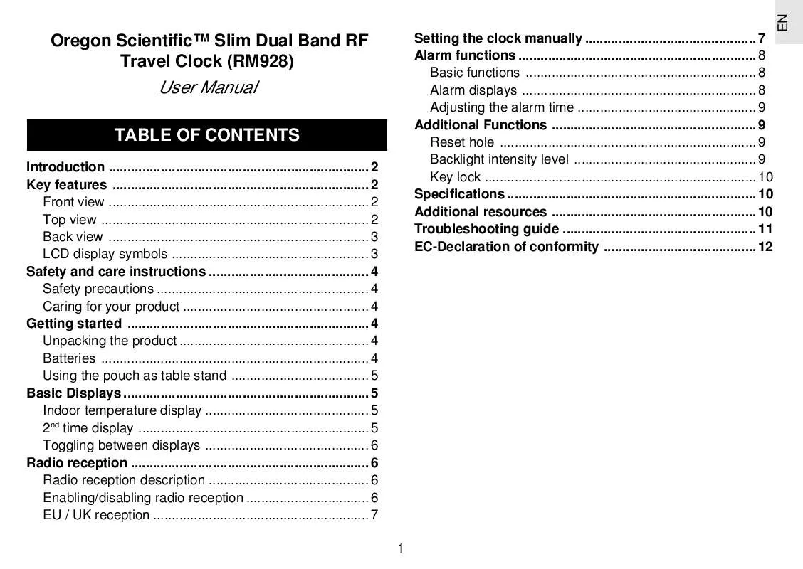 Mode d'emploi OREGON SCIENTIFIC RM928