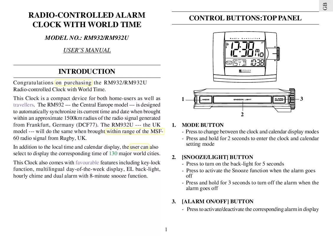 Mode d'emploi OREGON SCIENTIFIC RM932-E