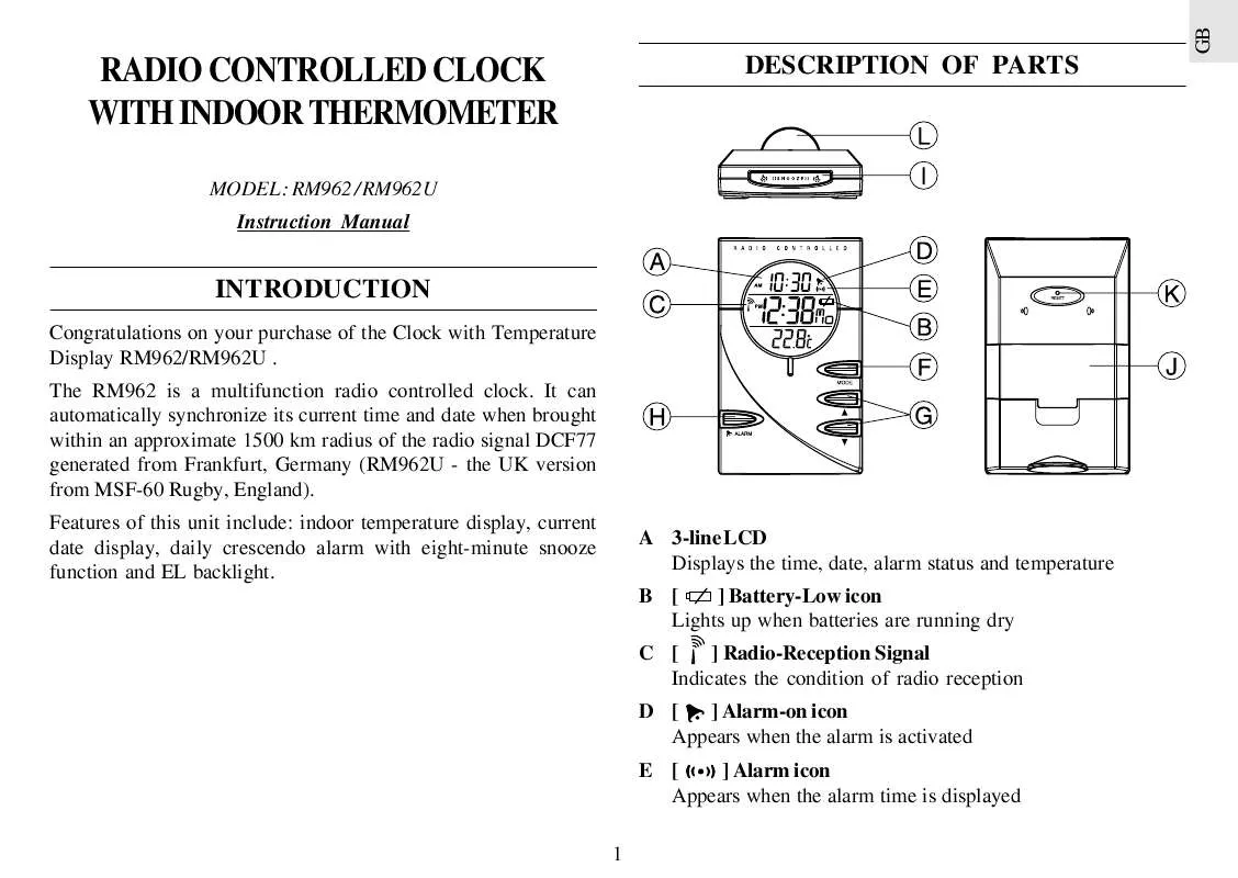 Mode d'emploi OREGON SCIENTIFIC RM962-U