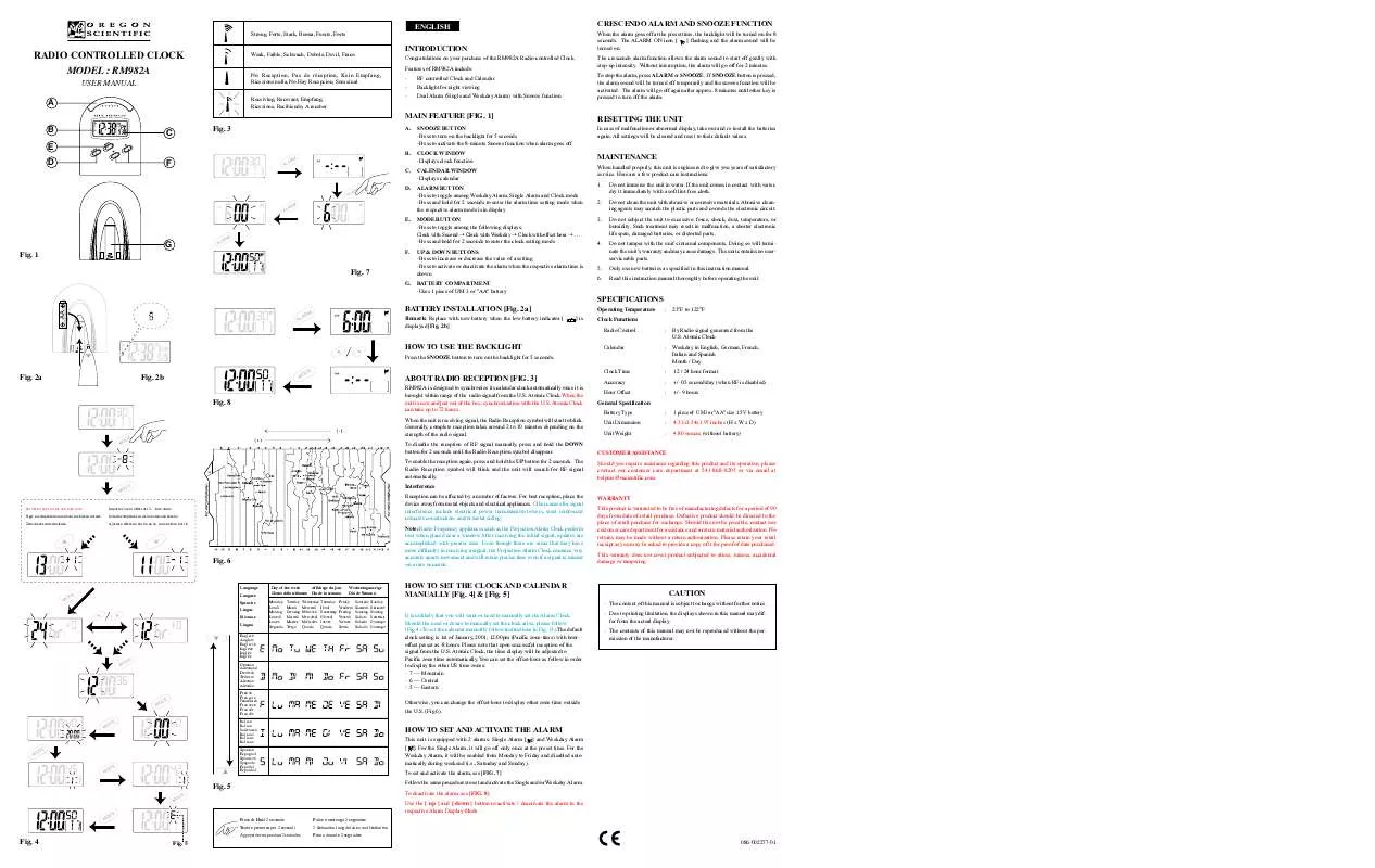 Mode d'emploi OREGON SCIENTIFIC RM982A