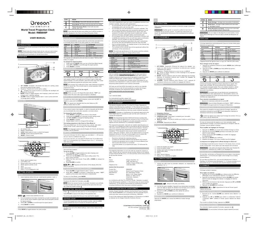 Mode d'emploi OREGON SCIENTIFIC RMB899P