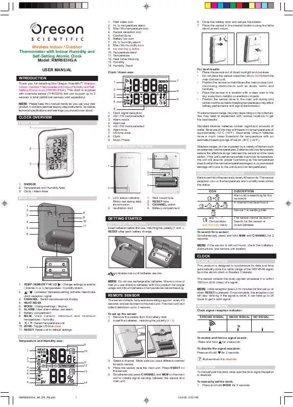 Mode d'emploi OREGON SCIENTIFIC RMR683HGA