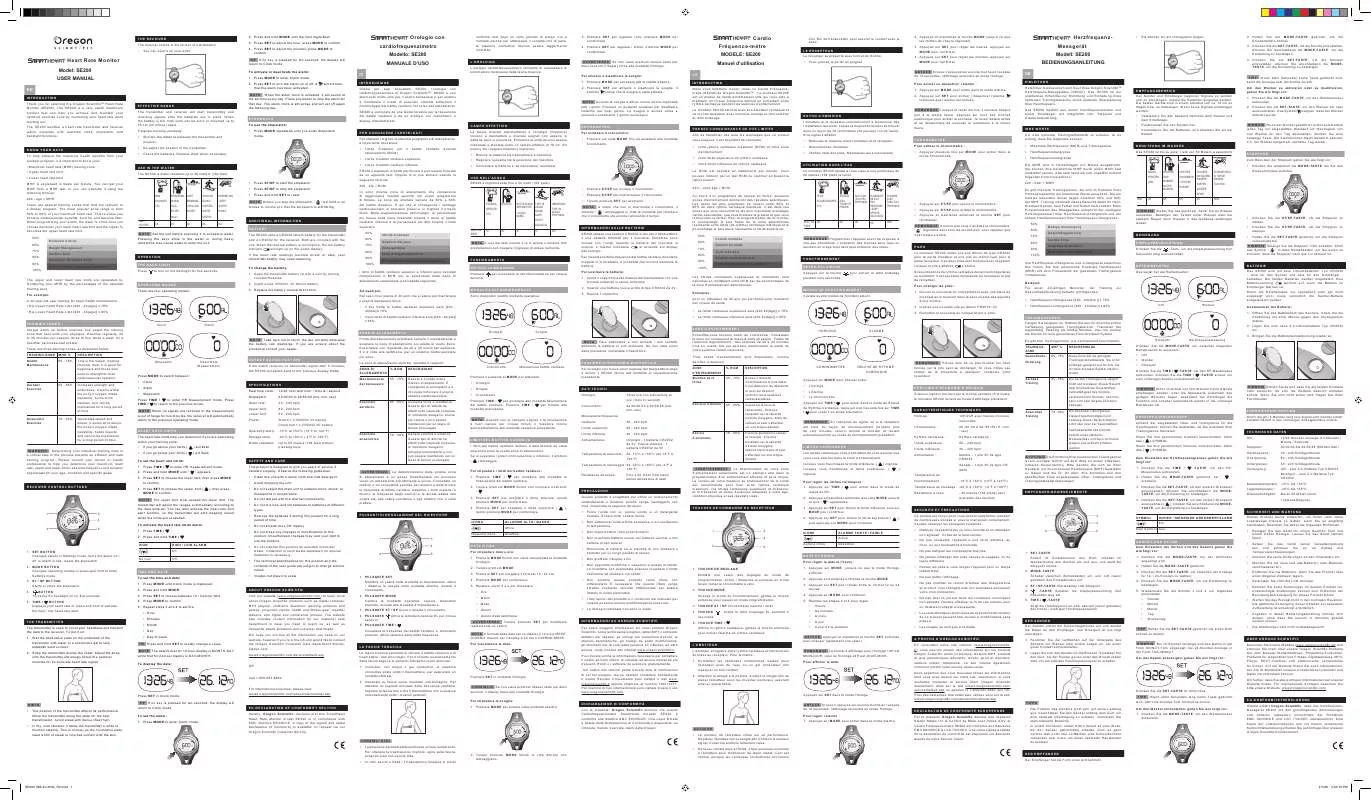 Mode d'emploi OREGON SCIENTIFIC SE200 SMARTHEART HEART RATE MONITOR