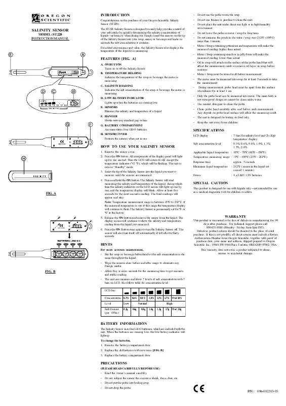 Mode d'emploi OREGON SCIENTIFIC ST228USA