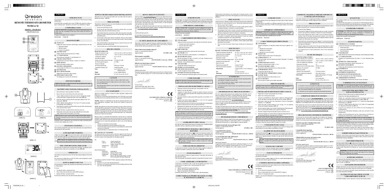 Mode d'emploi OREGON SCIENTIFIC THGR228N-REMOTE THERMO-HYGRO SENSOR