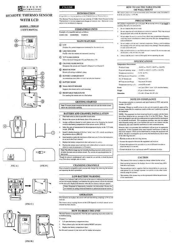 Mode d'emploi OREGON SCIENTIFIC THR228