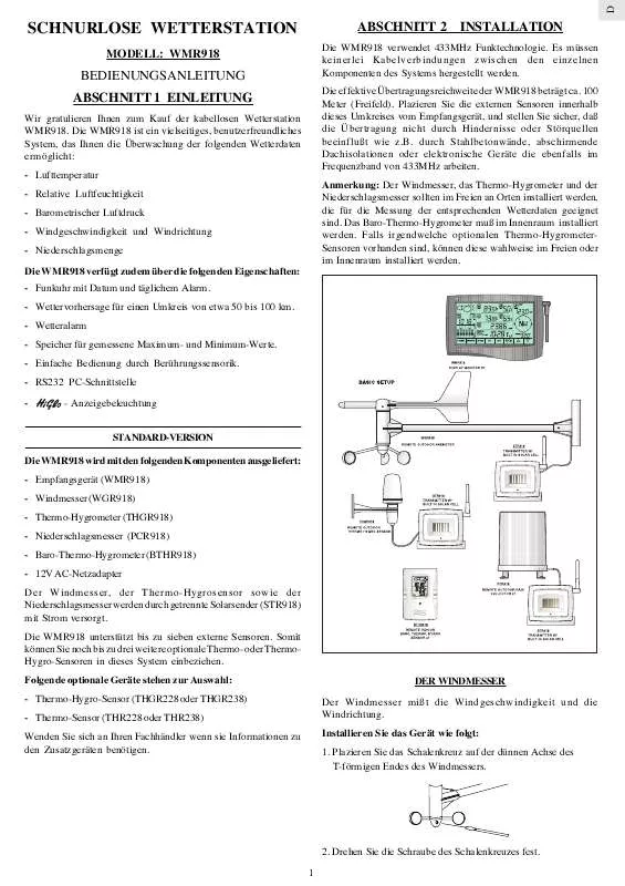 Mode d'emploi OREGON SCIENTIFIC WMR918