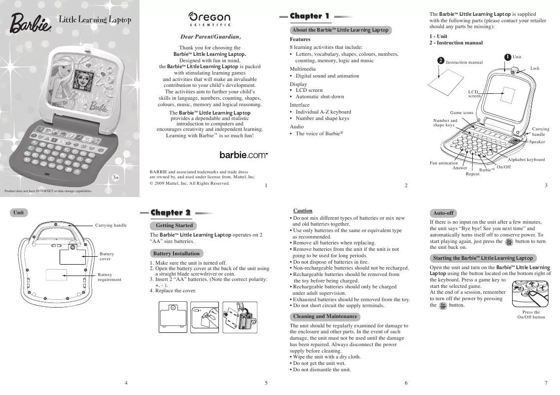 Mode d'emploi OREGON BARBIE LITTLE LEARNING LAPTOP