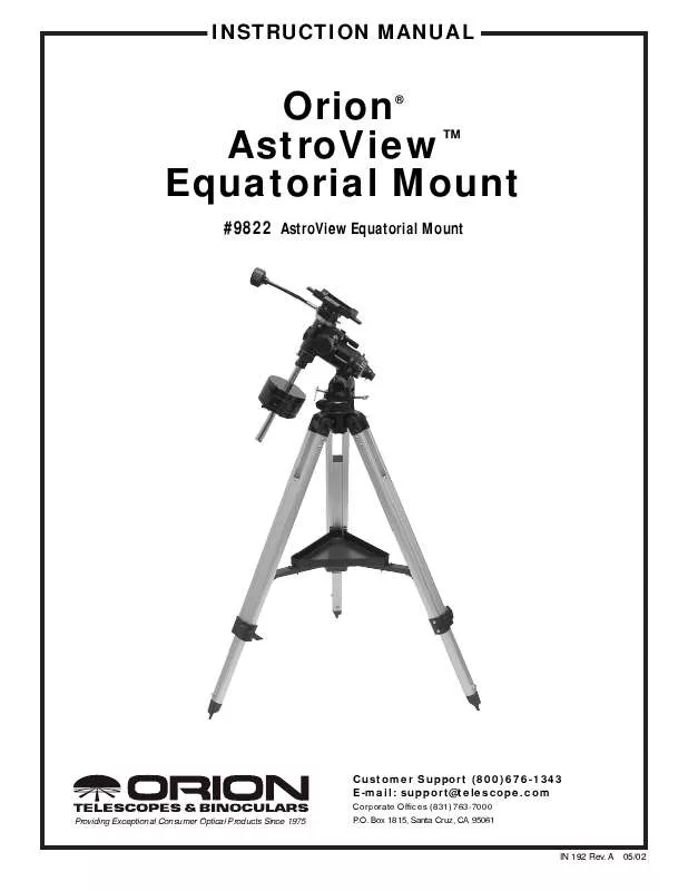 Mode d'emploi ORION TELESCOPES & BINOCULARS ASTROVIEW EQUATORIAL MOUNT