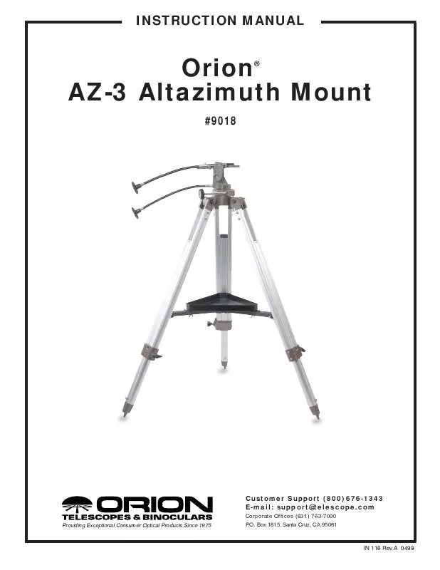Mode d'emploi ORION TELESCOPES & BINOCULARS AZ-3 ALT-AZIMUTH MOUNT