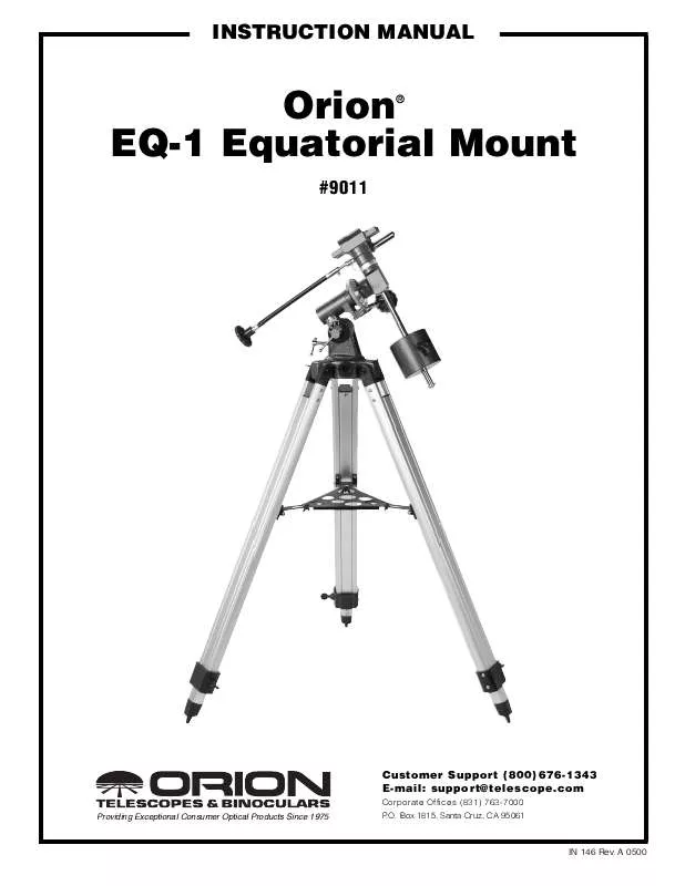 Mode d'emploi ORION TELESCOPES & BINOCULARS EQ-1 EQUATORIAL MOUNT