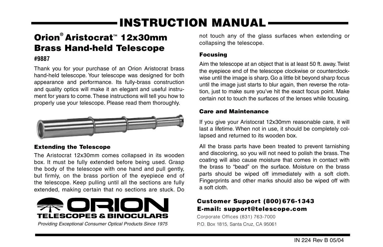 Mode d'emploi ORION TELESCOPES & BINOCULARS HANDHELDBRASSSCOP