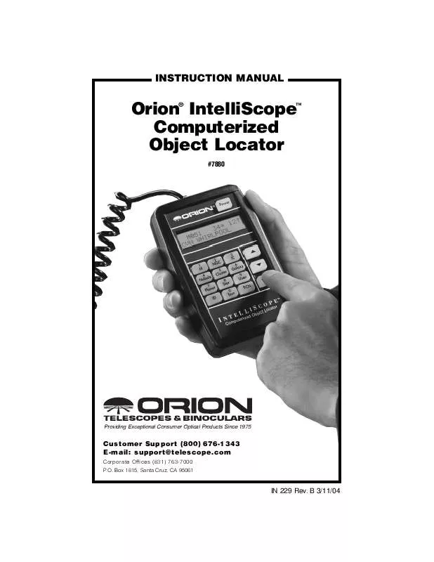 Mode d'emploi ORION TELESCOPES & BINOCULARS INTELLISCOPE CONTROLLER