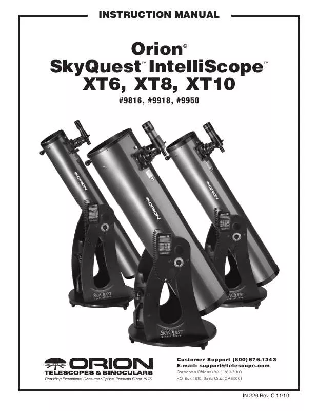 Mode d'emploi ORION TELESCOPES & BINOCULARS INTELLISCOPE DOBSONIAN XT10