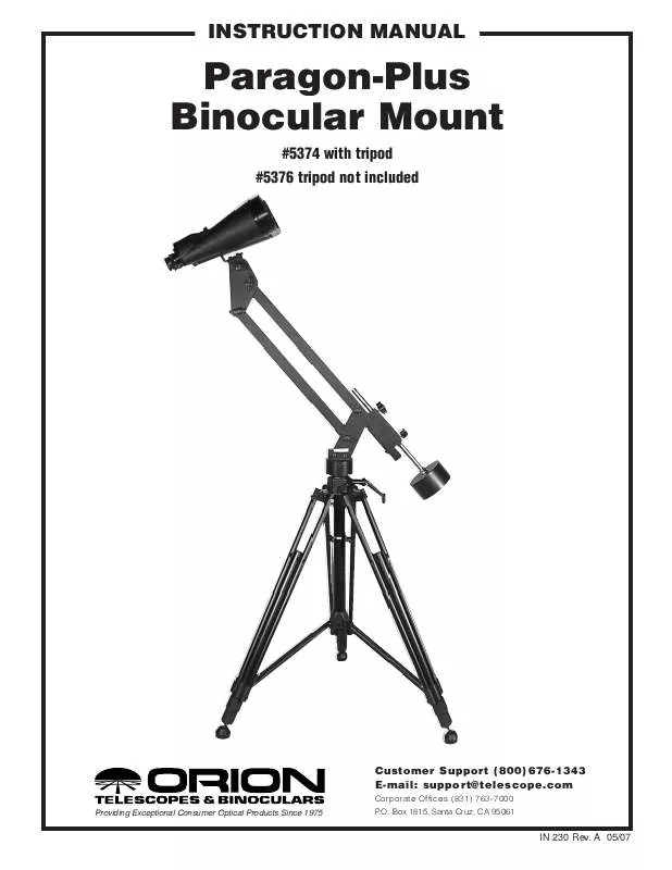 Mode d'emploi ORION TELESCOPES & BINOCULARS PARAGON PLUS BINOCULAR MOUNT