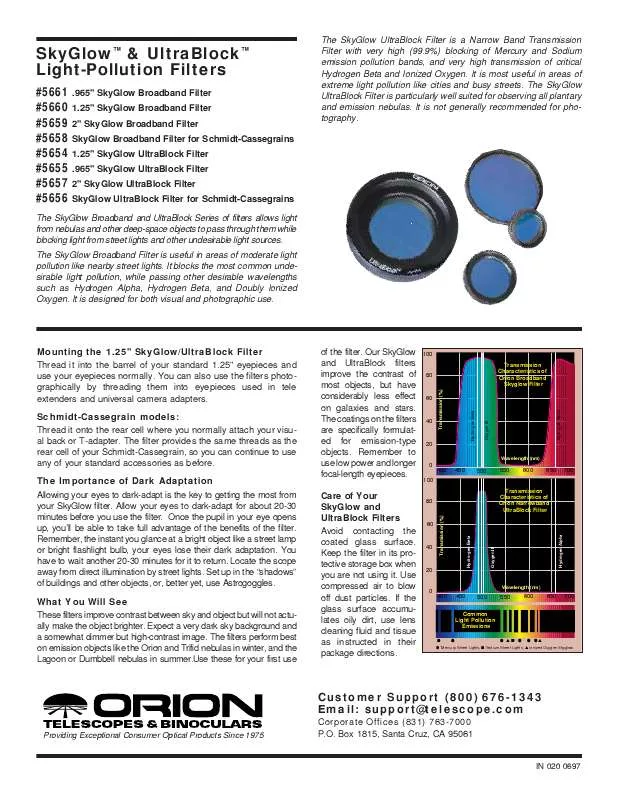 Mode d'emploi ORION TELESCOPES & BINOCULARS POLUTFILTR