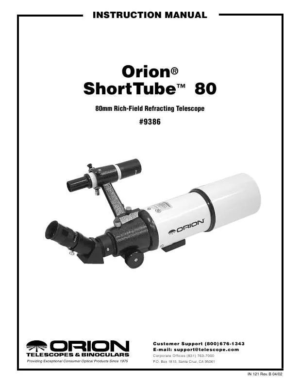 Mode d'emploi ORION TELESCOPES & BINOCULARS SHORTTUBE 80