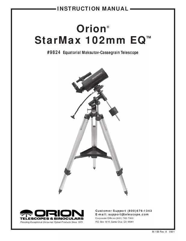 Mode d'emploi ORION TELESCOPES & BINOCULARS STARMAX 102 EQ