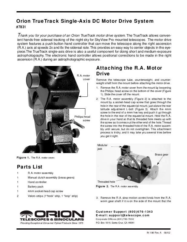 Mode d'emploi ORION TELESCOPES & BINOCULARS TRUETRACKSINGLEAXIS