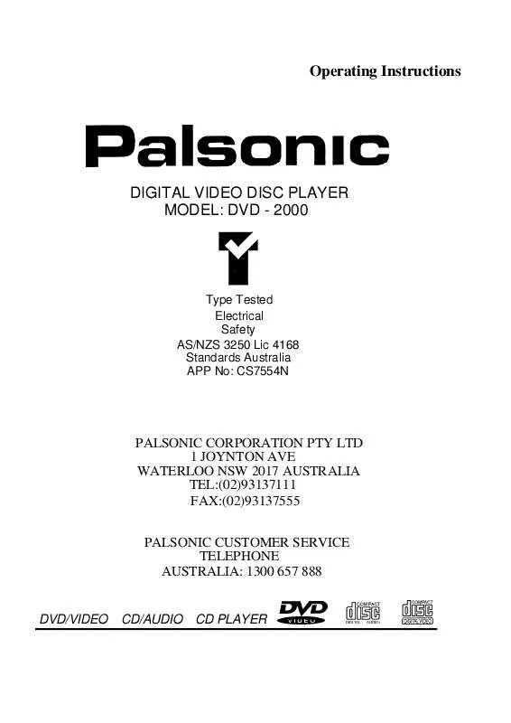 Mode d'emploi PALSONIC DVD2000