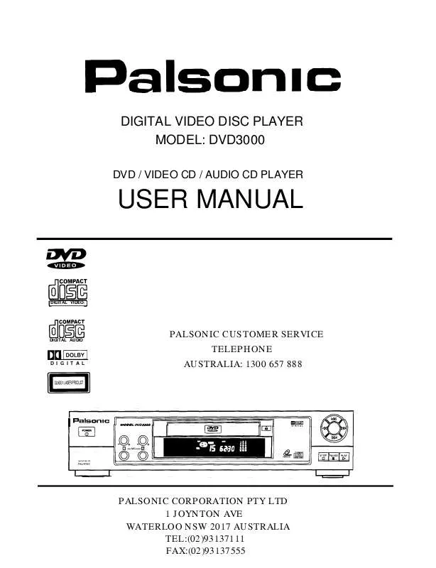Mode d'emploi PALSONIC DVD3000