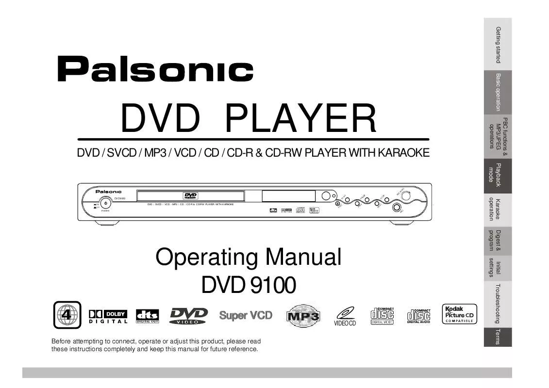 Mode d'emploi PALSONIC DVD9100