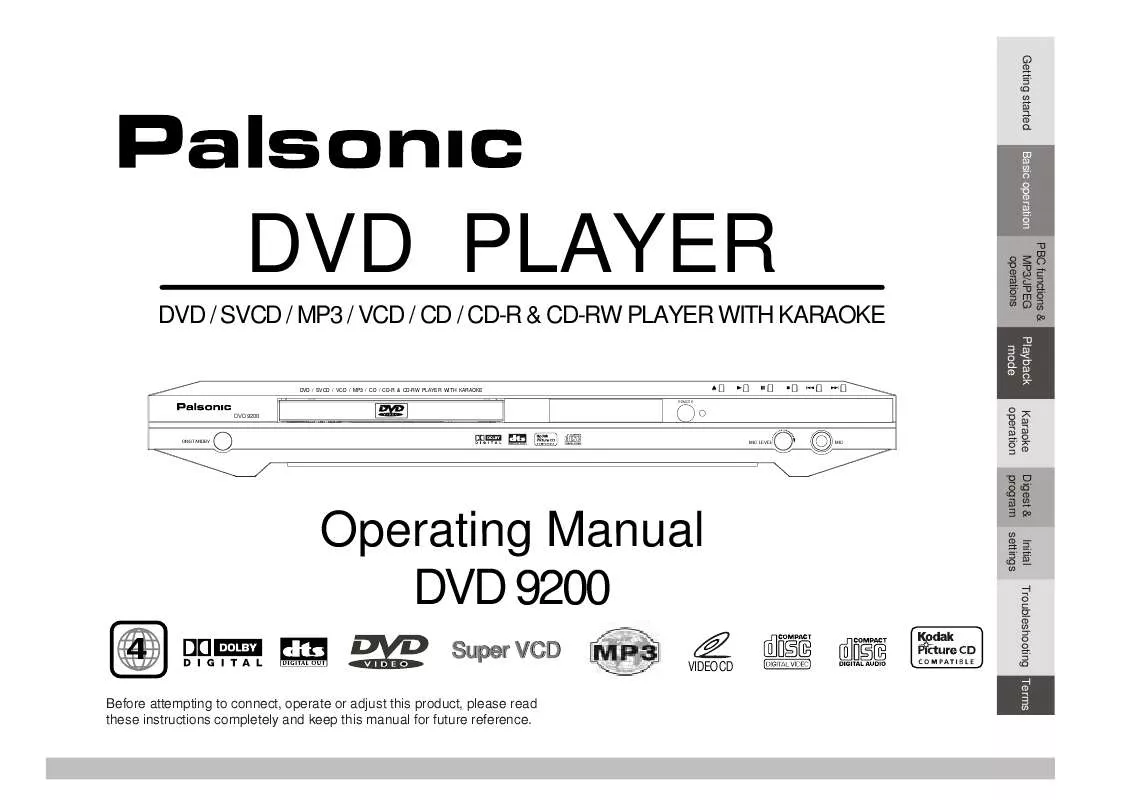 Mode d'emploi PALSONIC DVD9200