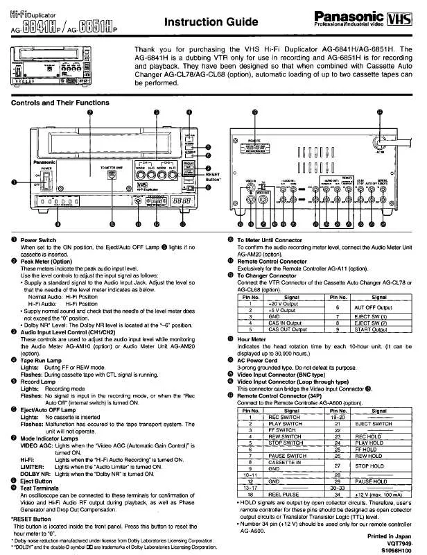 Mode d'emploi PANASONIC AG-6841