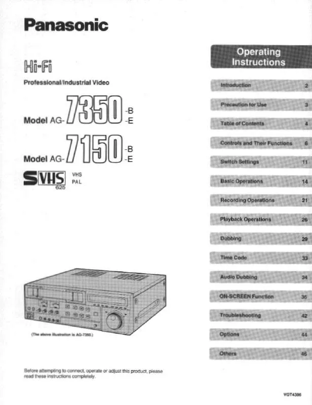 Mode d'emploi PANASONIC AG-7150