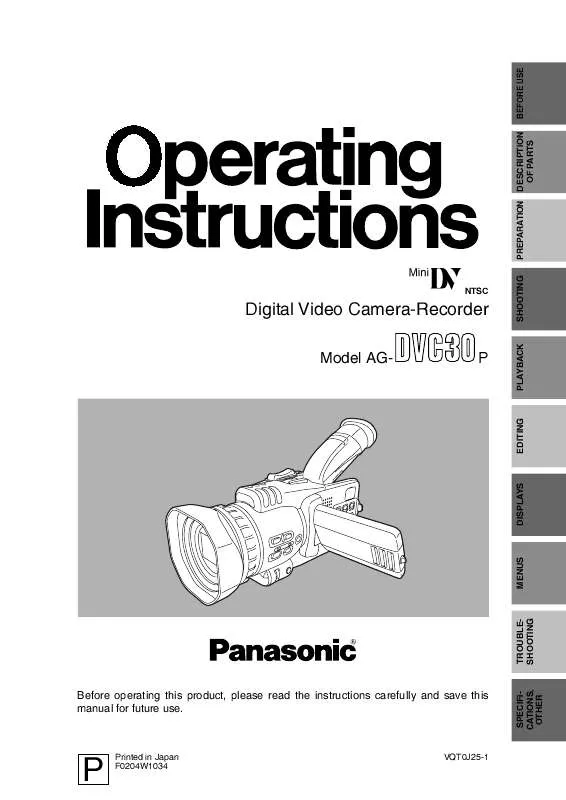 Mode d'emploi PANASONIC AG-DVC30