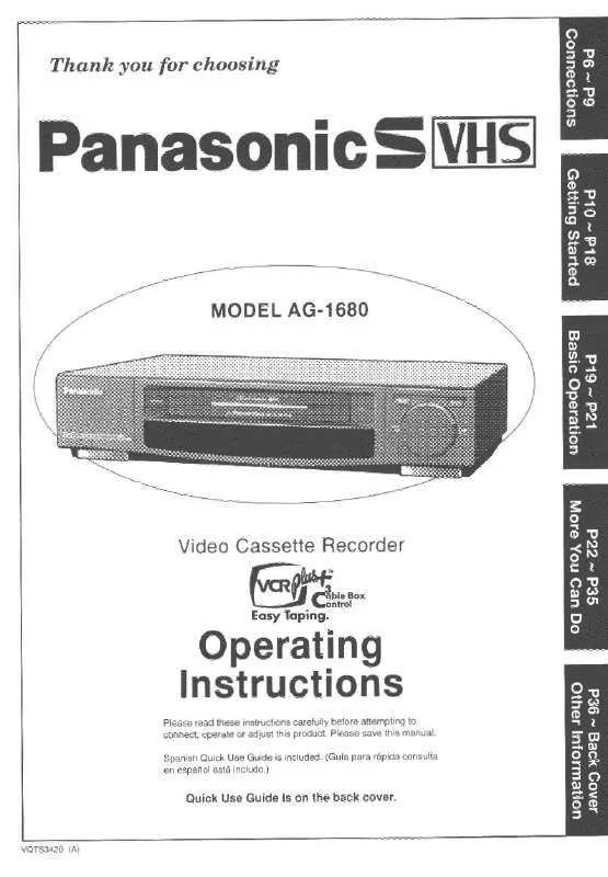 Mode d'emploi PANASONIC AG-1680