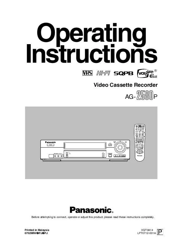 Mode d'emploi PANASONIC AG-2580