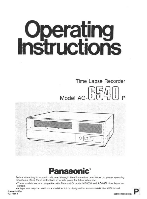 Mode d'emploi PANASONIC AG-6540