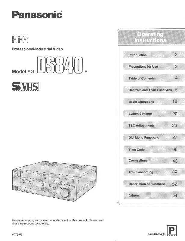 Mode d'emploi PANASONIC AG-DS840