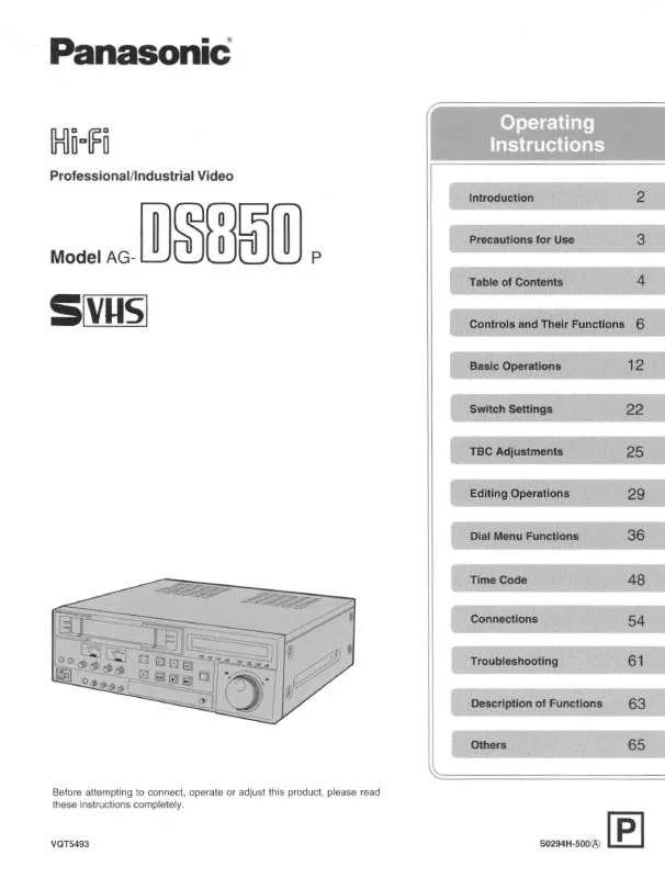 Mode d'emploi PANASONIC AG-DS850