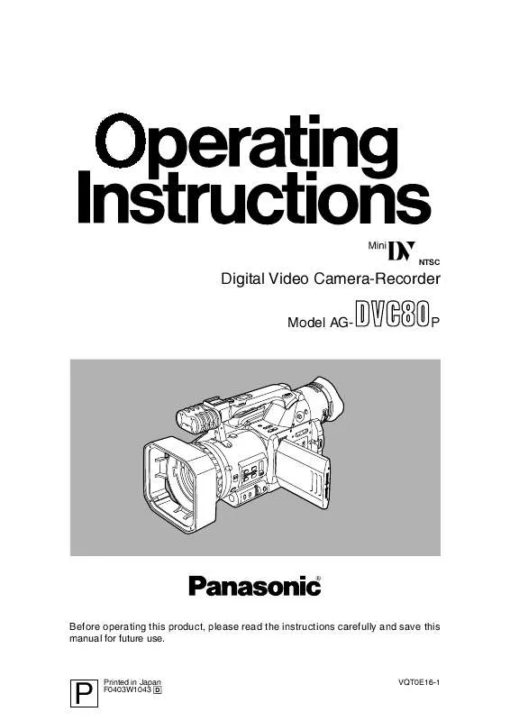 Mode d'emploi PANASONIC AG-DVC80