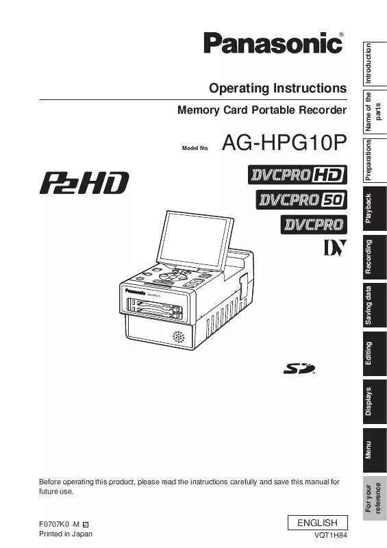 Mode d'emploi PANASONIC AG-HPG10