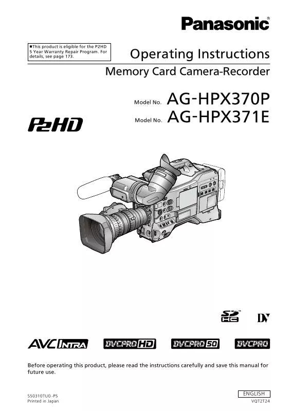 Mode d'emploi PANASONIC AG-HPX370P