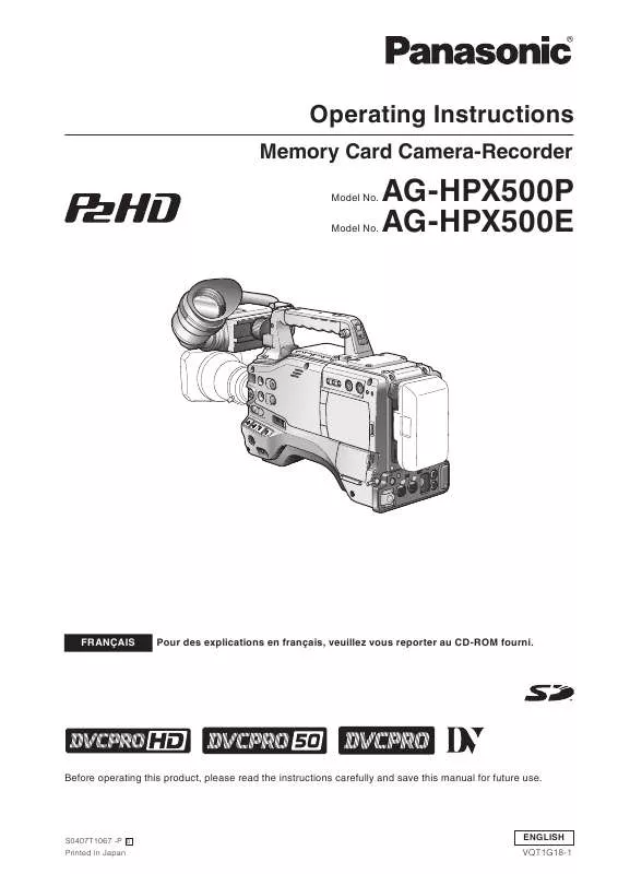 Mode d'emploi PANASONIC AG-HPX500E