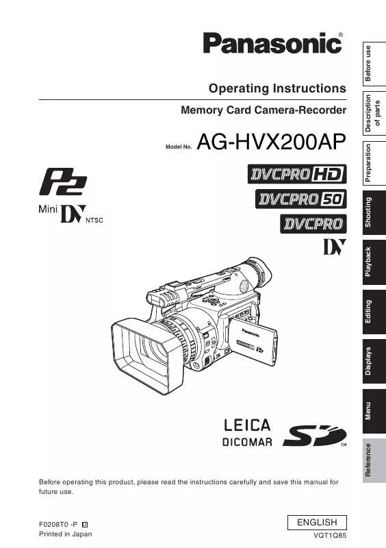 Mode d'emploi PANASONIC AG-HVX200A