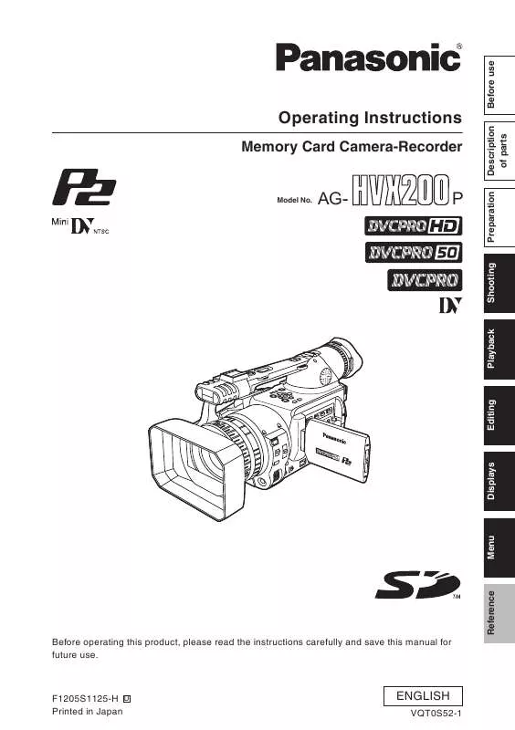 Mode d'emploi PANASONIC AG-HVX200P